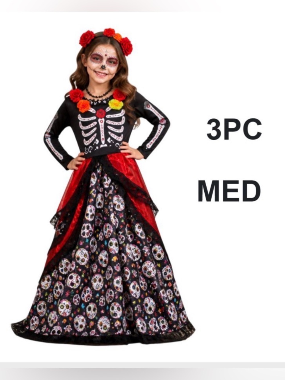 LA BELLE MUERTE SKELETON DRESS SET WITH HEADBAND AND NECKLACE